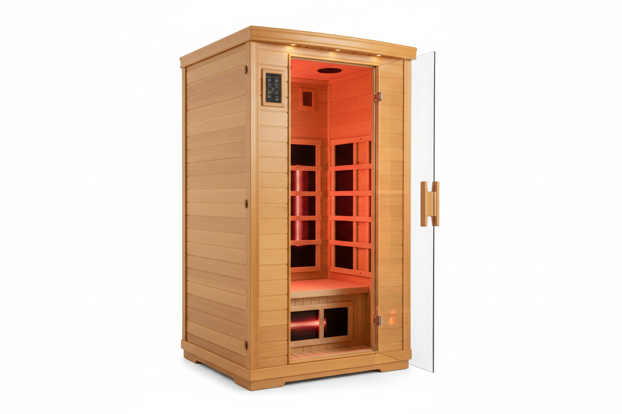 Golden Designs GDI-7060 2-Person Infrared Sauna - 3/4 Front Angle with Door Open