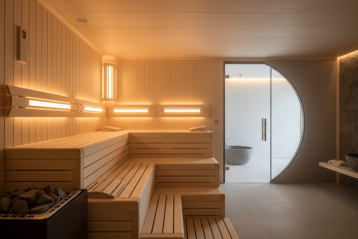 Karlstad hybrid sauna minimalist interior with infrared panels