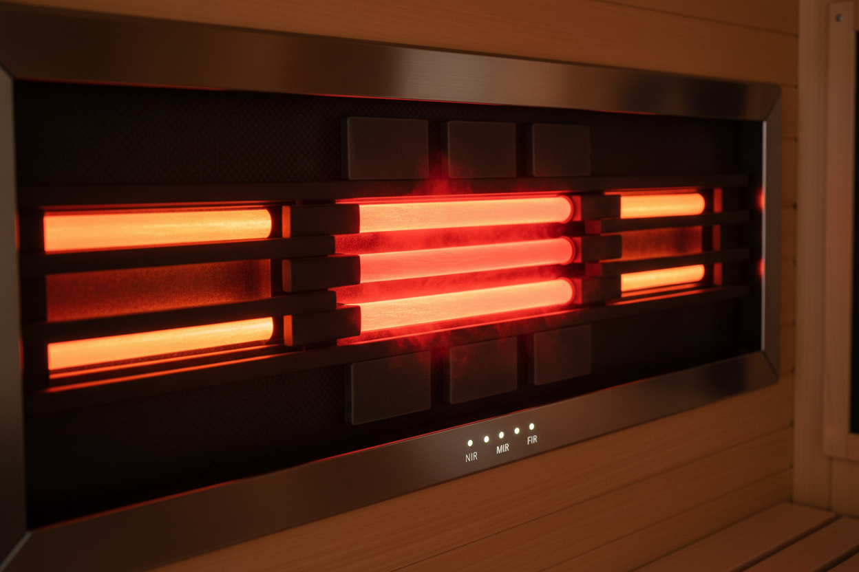 Full spectrum infrared heating panel detail in Drammen sauna