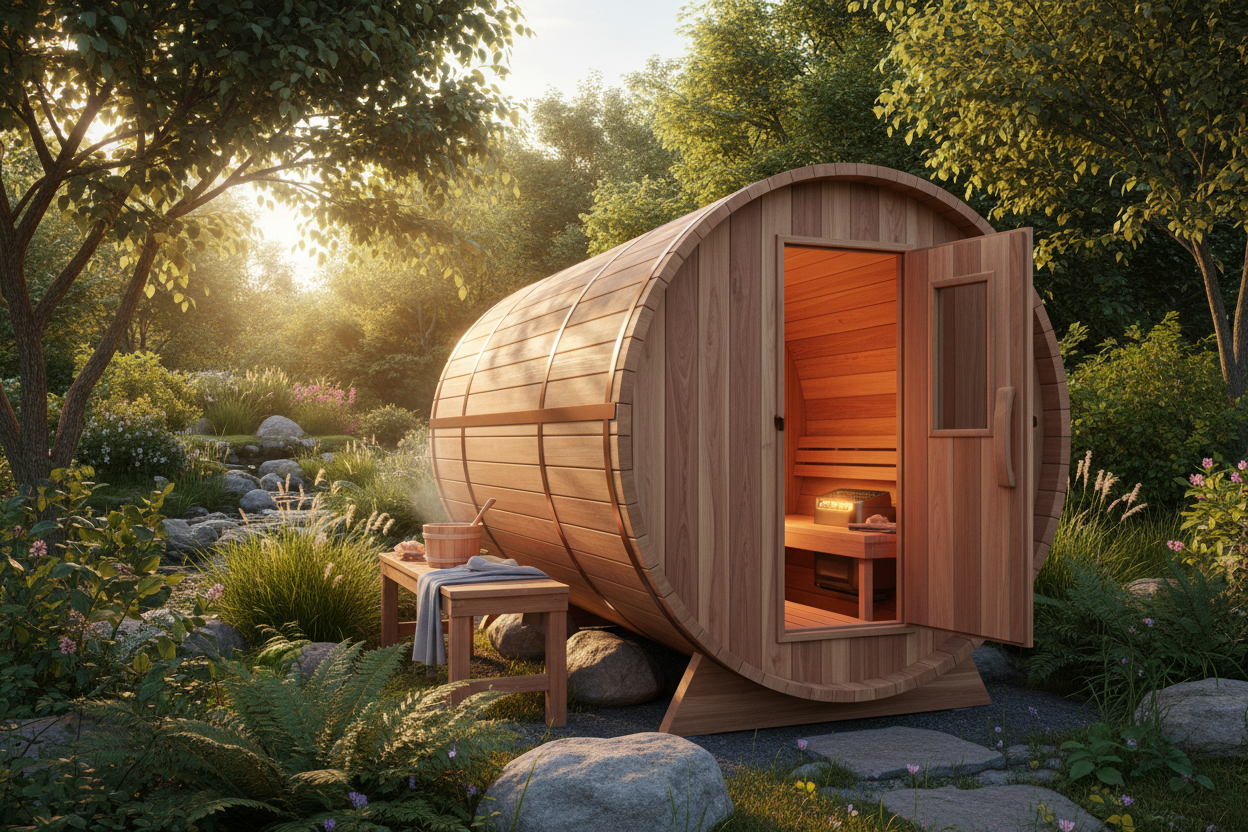 MX-J206 Seattle Barrel Sauna - Side View
