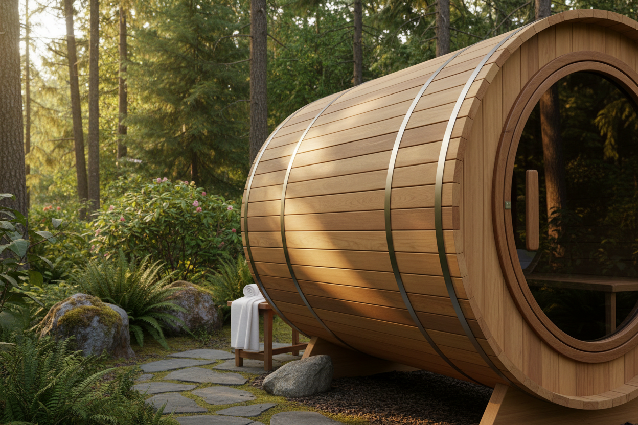 MX-J306-01 Bellevue Barrel Sauna - Side View