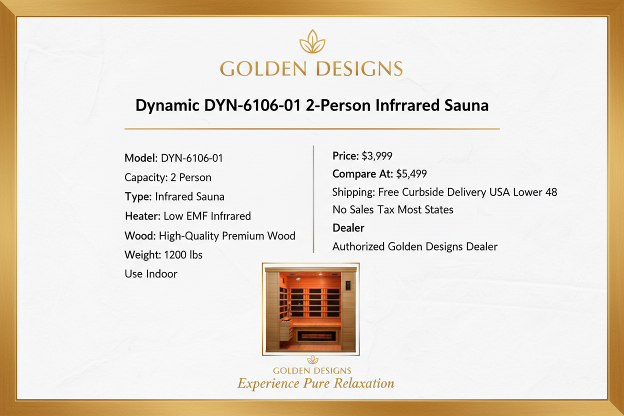 Dynamic DYN-6106-01 2-Person Infrared Sauna – Specifications