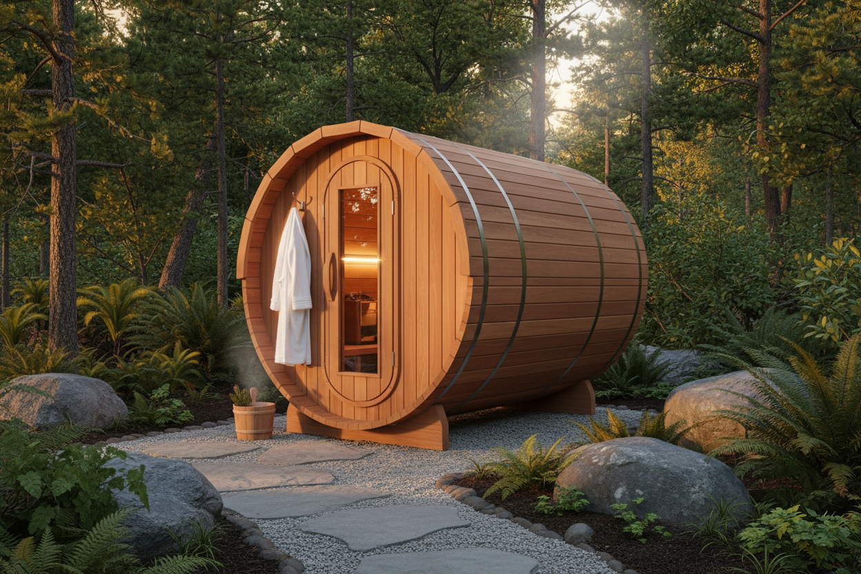 MX-J206 Seattle Barrel Sauna - 3/4 Front-Left Angle