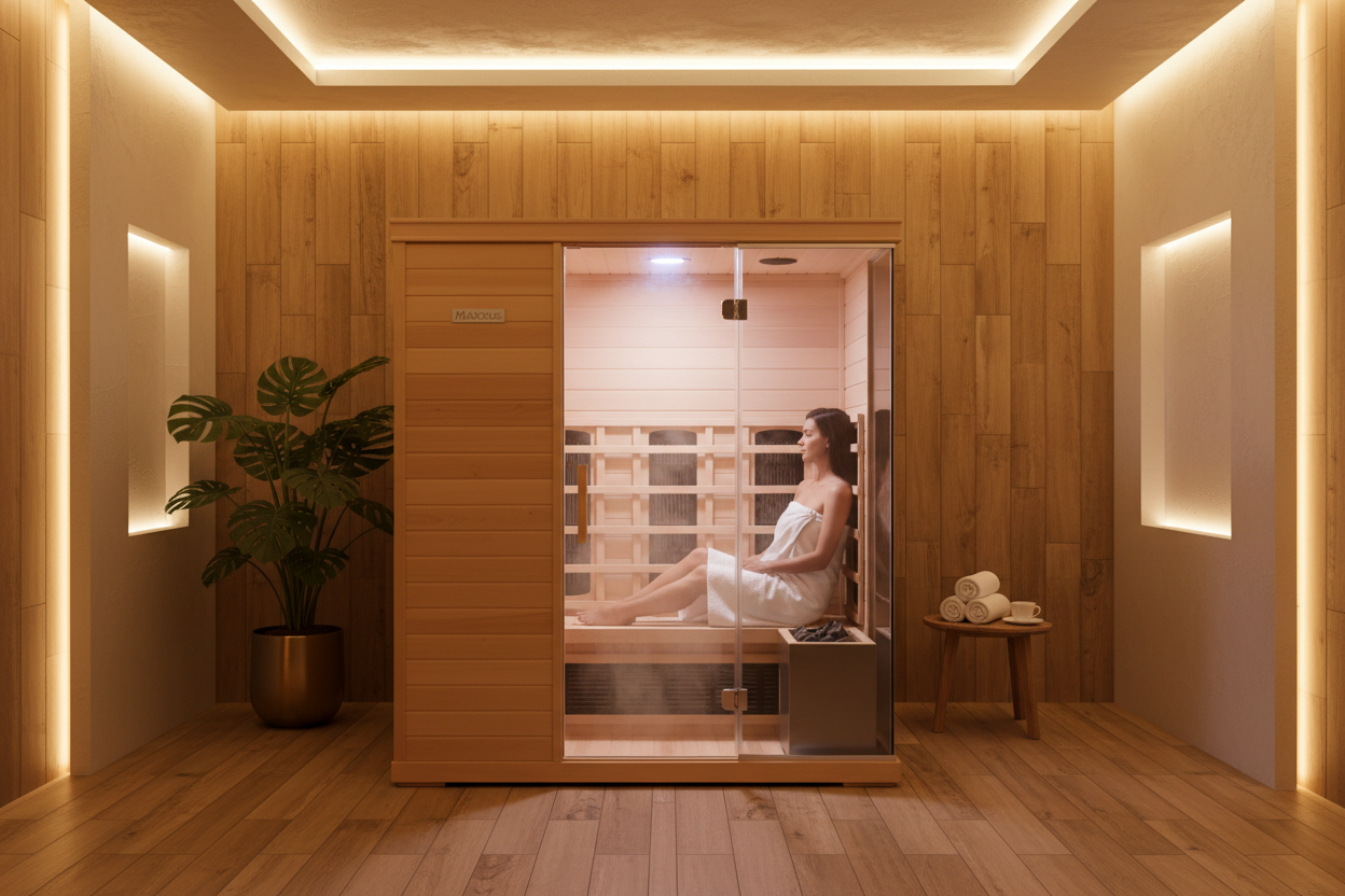 Maxxus S-Line 3-Person Infrared Sauna - Lifestyle Shot