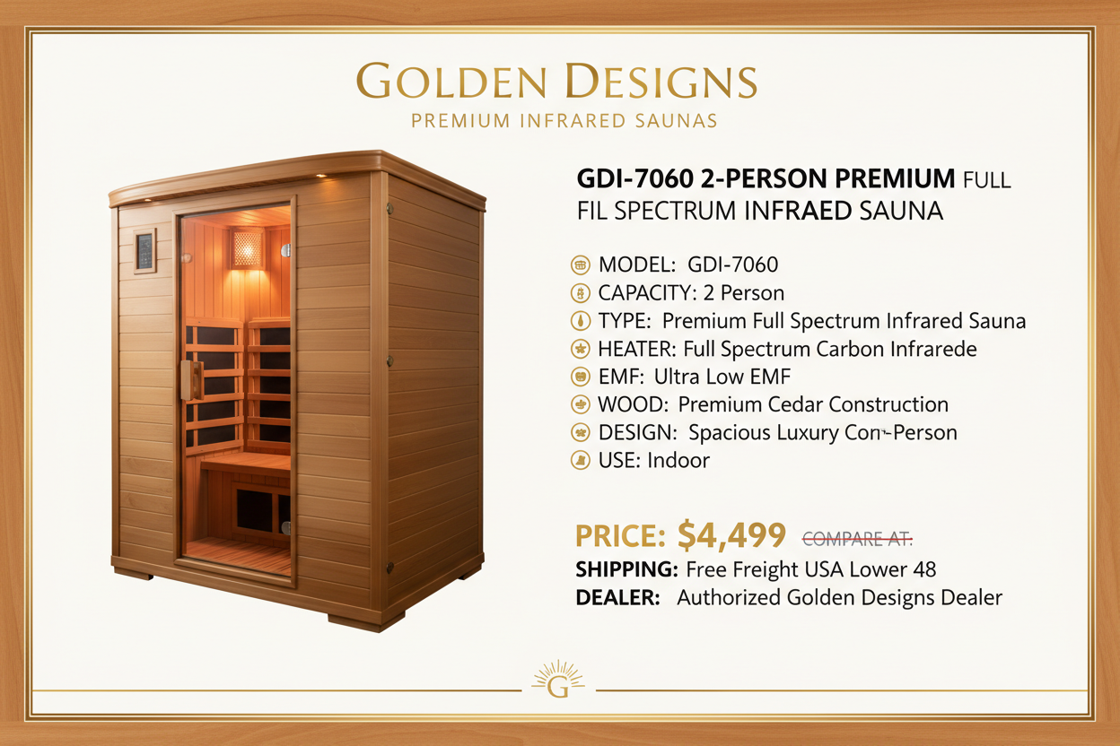 Golden Designs GDI-7060 2-Person Premium Full Spectrum Infrared Sauna – Specifications