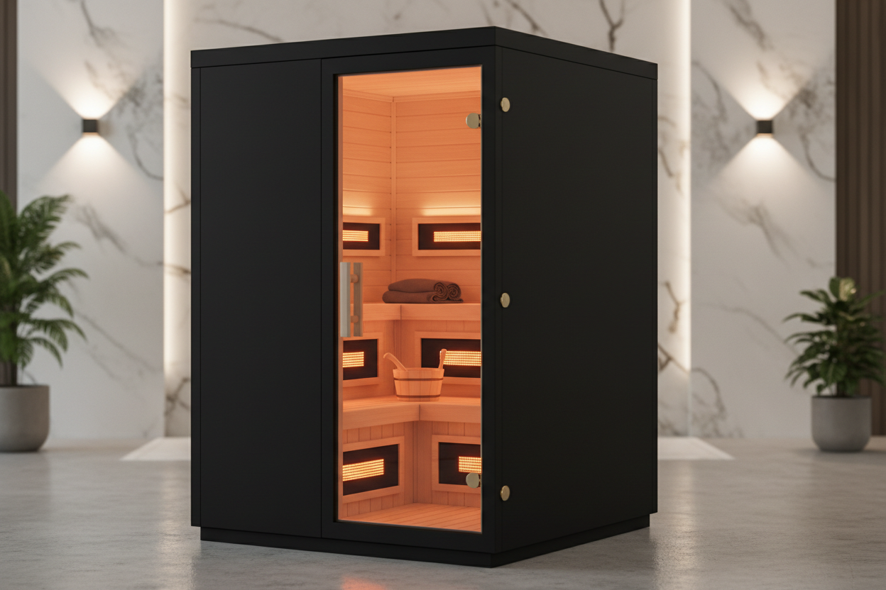 Golden Designs GDI-8523-04 Loviisa Black Infrared Sauna - Side Angle View