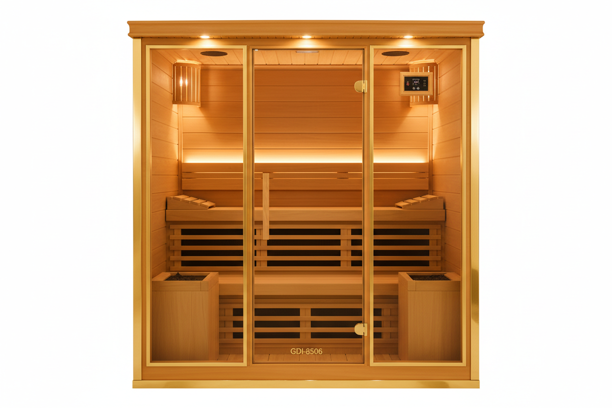 Golden 3-person infrared sauna GDI-8506 front view