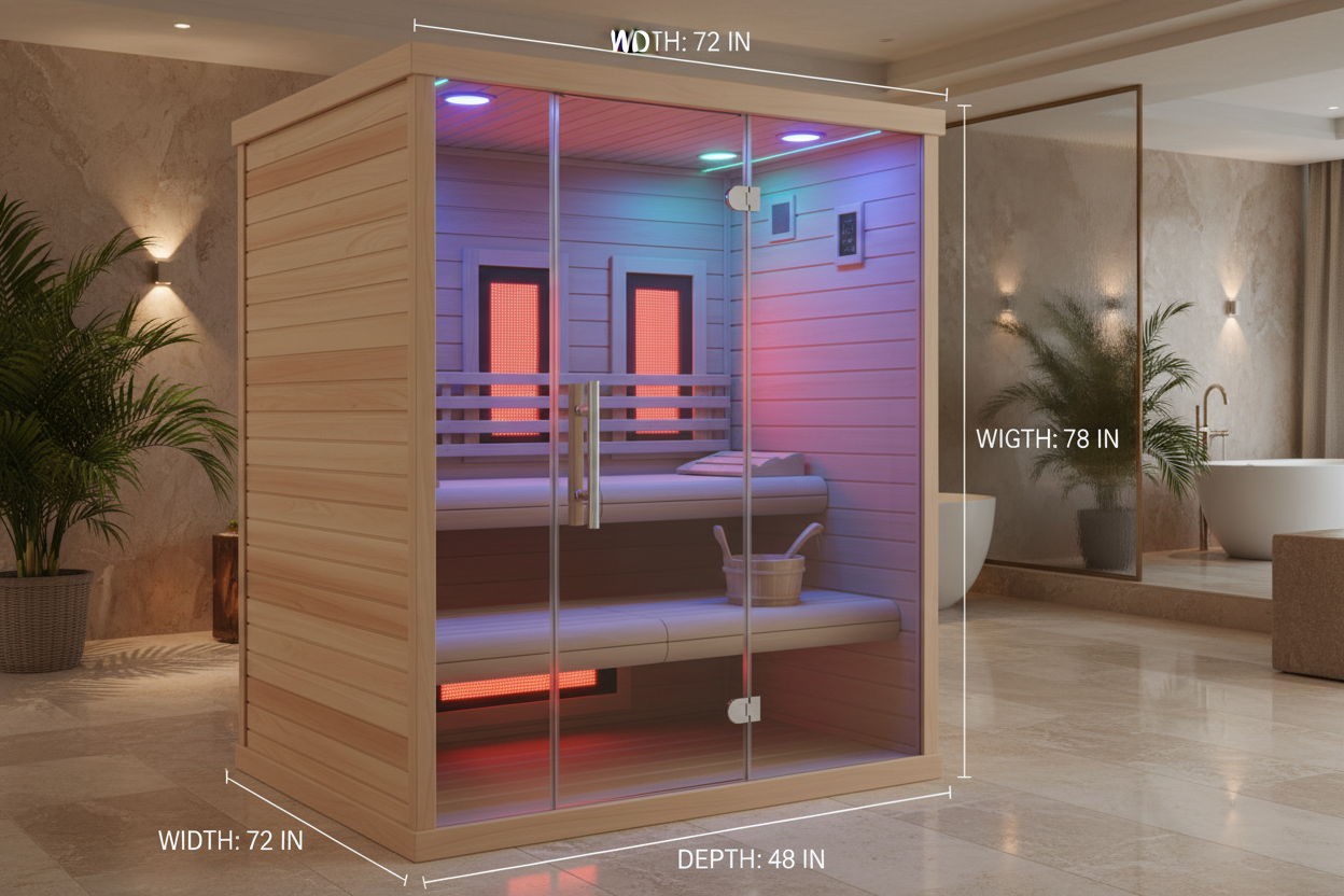 Golden Designs GDI-8506-01 3-Person Infrared Sauna - Side Angle Showing Depth and Dimensions