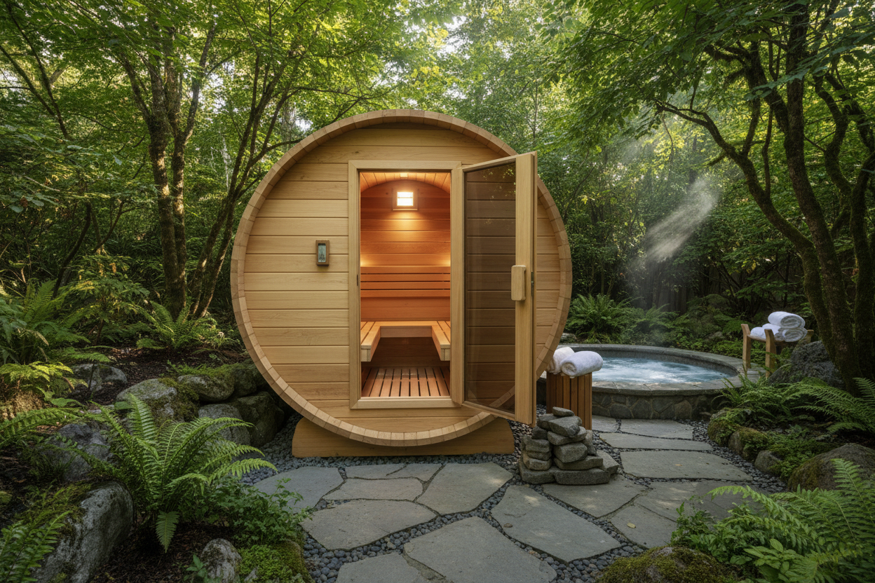 MX-J306-01 Bellevue Barrel Sauna - Front View
